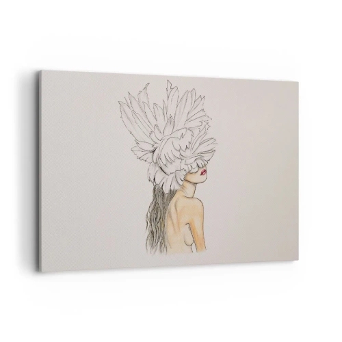 Impression sur toile - Image sur toile - Portrait d'une femme avec décoration de plumes dans un style artistique - 120x80cm - Beauté couronnée - Décoration murale moderne pour le salon et la chambre ARTTOR