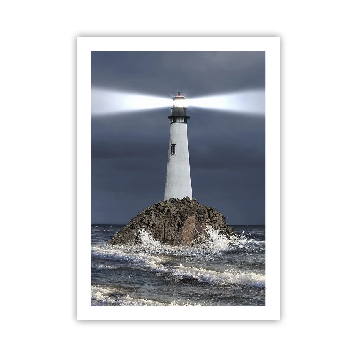 Affiche - Poster - Un phare sur un rocher au milieu des vagues agitées - 50x70cm - I… i… ici ! - Décoration murale moderne pour le salon et la chambre ARTTOR