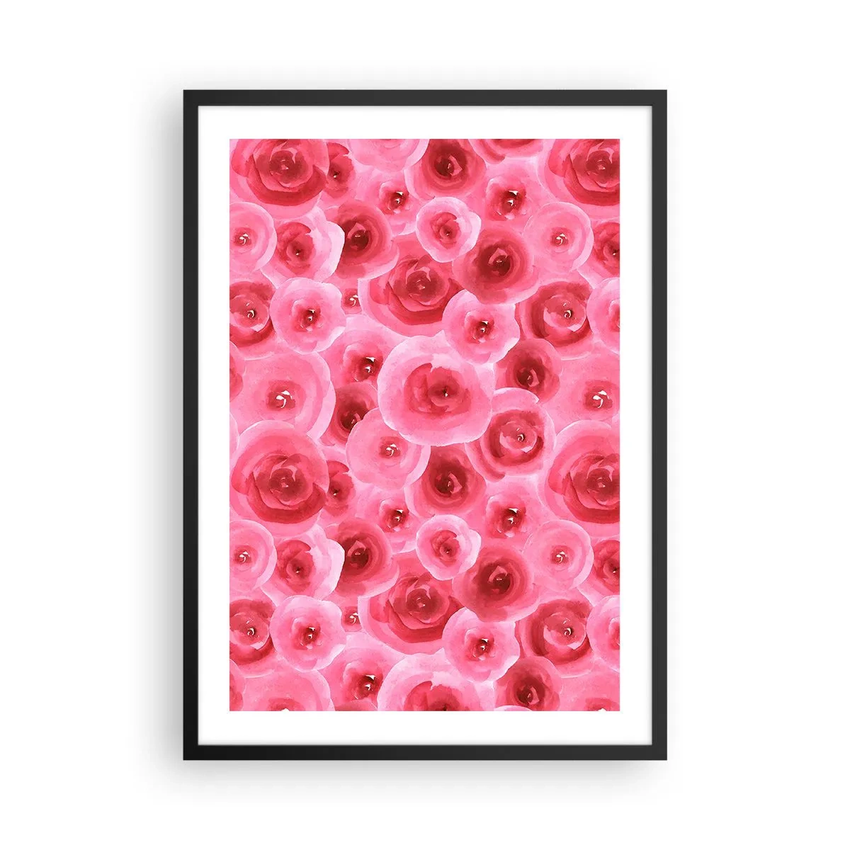 Affiche dans un cadre noir - Poster - Roses roses aquarelles dans un style romantique - 50x70cm - Roses en-haut et en-bas - Décoration murale moderne pour le salon et la chambre ARTTOR