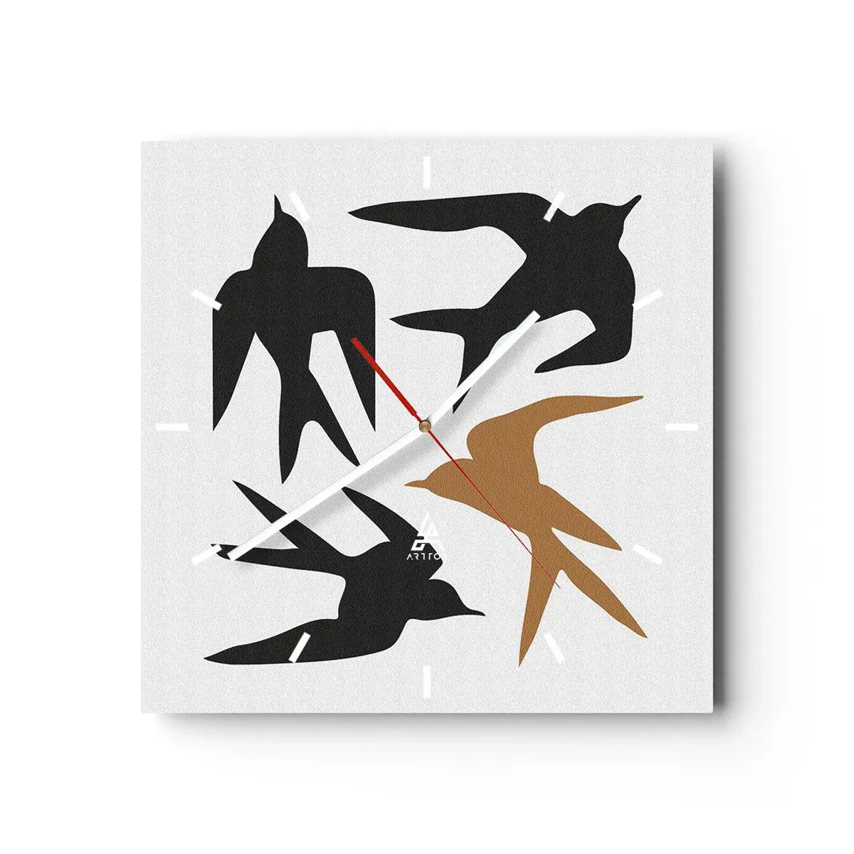 Horloge murale - Pendule murale - Silhouettes d'hirondelles en noir et or - 30x30cm - Avaler du plaisir - Décoration murale moderne pour le salon et la chambre ARTTOR