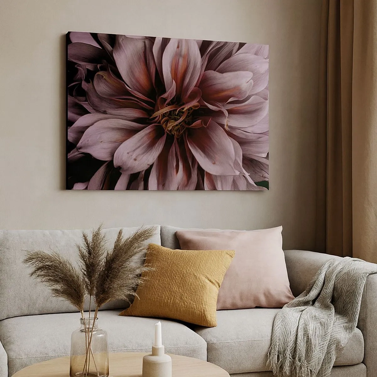 Impression sur toile - Image sur toile - Gros plan d'une grande fleur aux couleurs subtiles - 70x50cm - Un coeur fleuri - Décoration murale moderne pour le salon et la chambre ARTTOR