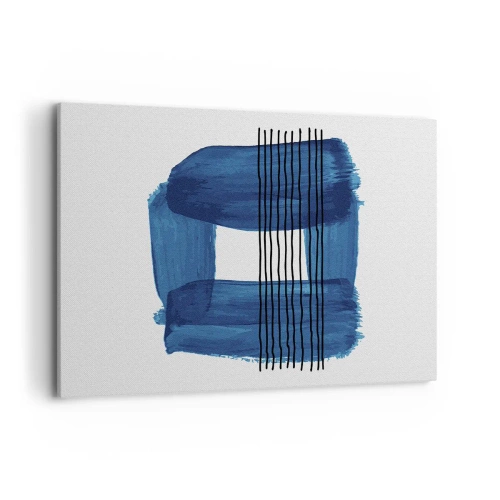 Impression sur toile - Image sur toile - Motif abstrait dans des tons de bleu avec des lignes noires - 120x80cm - Composition noire-bleue - Décoration murale moderne pour le salon et la chambre ARTTOR