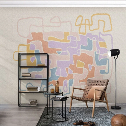 Papier Peint Photo Standard Eco - Labyrinthe – une aventure joyeuse - Minimalisme, Pastel, Lignes - 150x105 cm