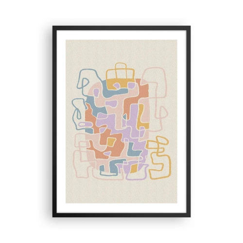 Affiche dans un cadre noir - Poster - Abstraction colorée avec des lignes irrégulières sur un fond clair - 50x70cm - Labyrinthe – une aventure joyeuse - Décoration murale moderne pour le salon et la chambre ARTTOR