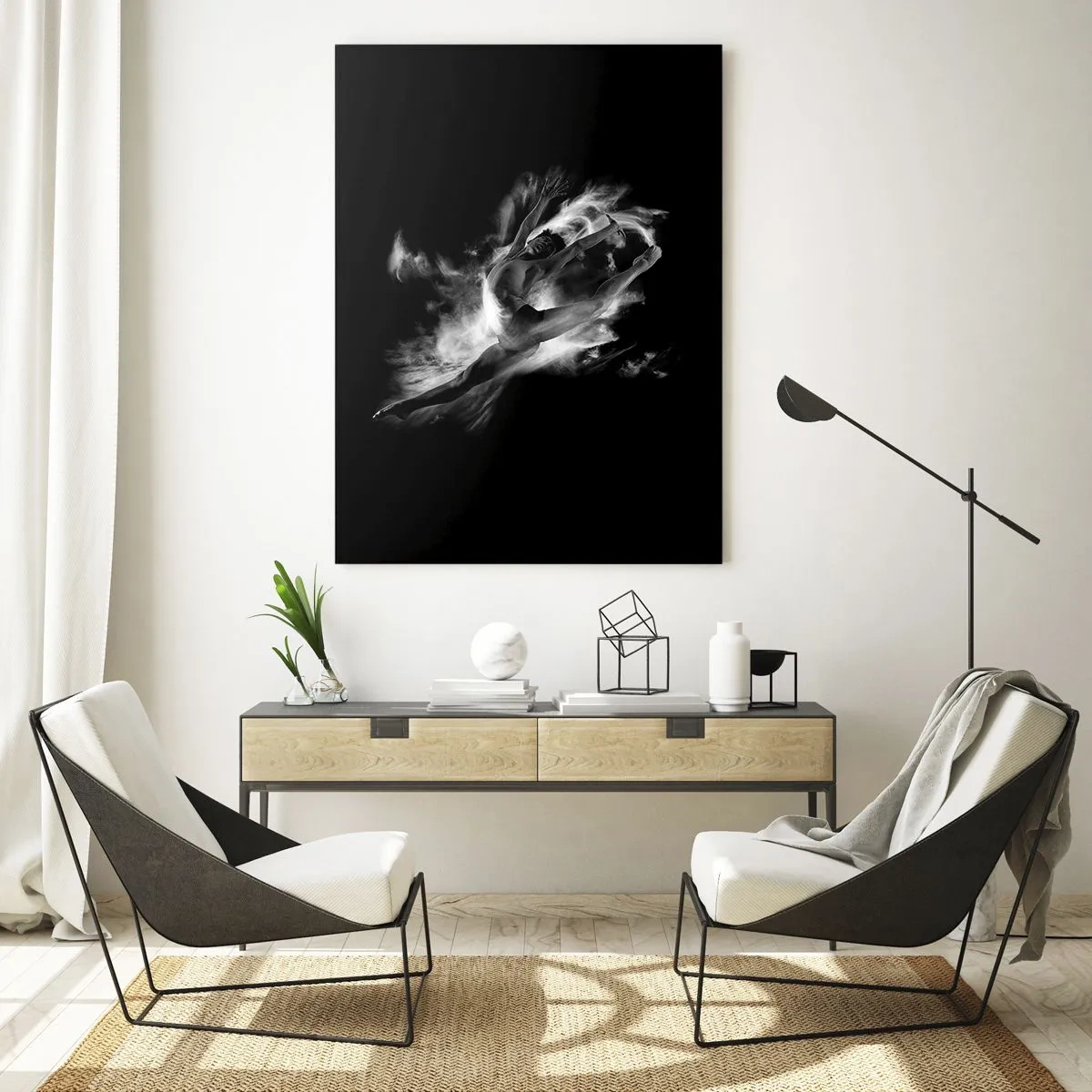 Impression sur verre - Image sur verre - Une danseuse dans une pose dynamique sur fond noir - 80x120cm - Coincé en l'air - Décoration murale moderne pour le salon et la chambre ARTTOR
