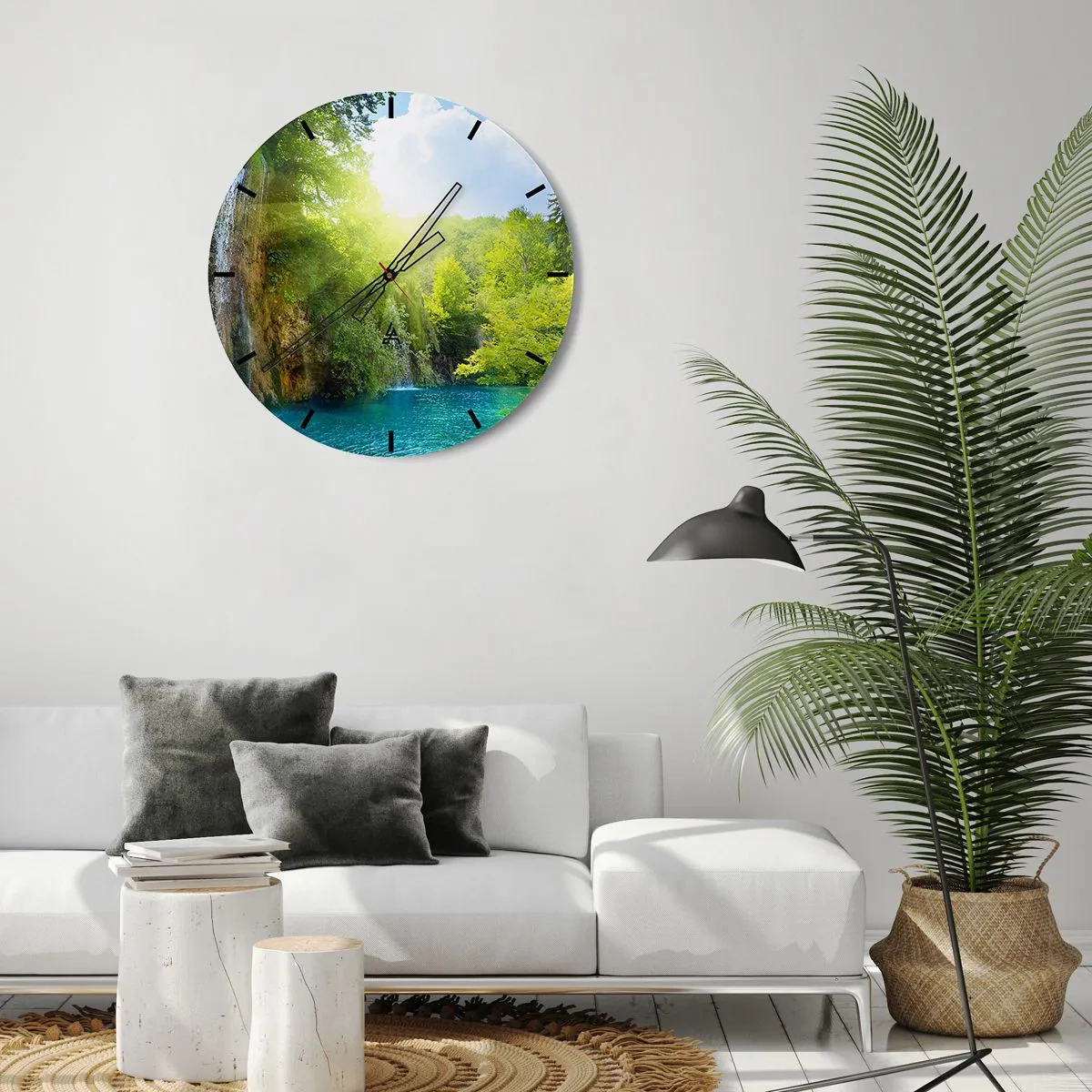 Horloge murale - Pendule murale - Une cascade parmi la verdure et l'eau bleue - 30x30cm - Ce doit être le paradis ici - Décoration murale moderne pour le salon, la cuisine et la chambre ARTTOR