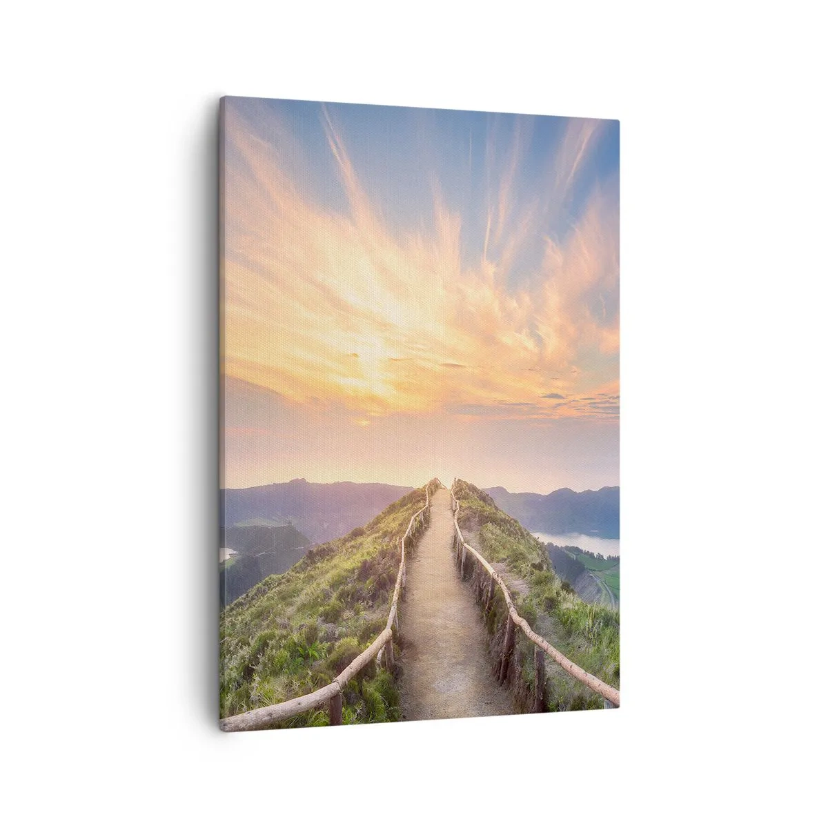 Impression sur toile - Image sur toile - Un sentier pittoresque sur une colline avec vue sur le coucher de soleil - 50x70cm - Proche du ciel - Décoration murale moderne pour le salon et la chambre ARTTOR