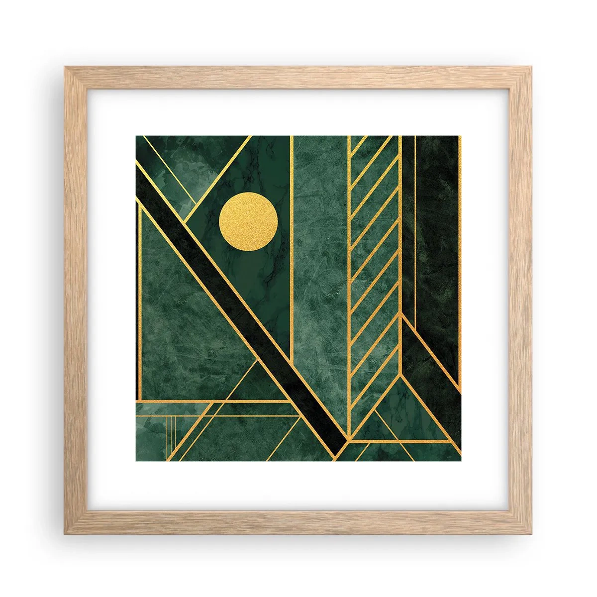 Affiche dans un chêne clair - Poster - Dynamique or et azur - 30x30 cm