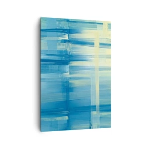 Impression sur toile - Image sur toile - Une peinture abstraite dans des tons turquoise et bleu avec des coups de pinceau géométriques. - 70x100cm - Composition en turquoise - Décoration murale moderne pour le salon et la chambre ARTTOR