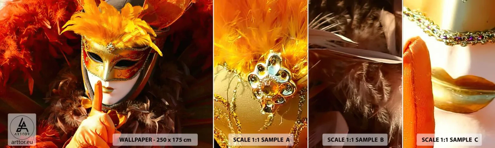 Échantillon De Papier Peint Standard Eco - Le secret est une partie du jeu - Masque vénitien, Morceau, Venise - 100x30 cm