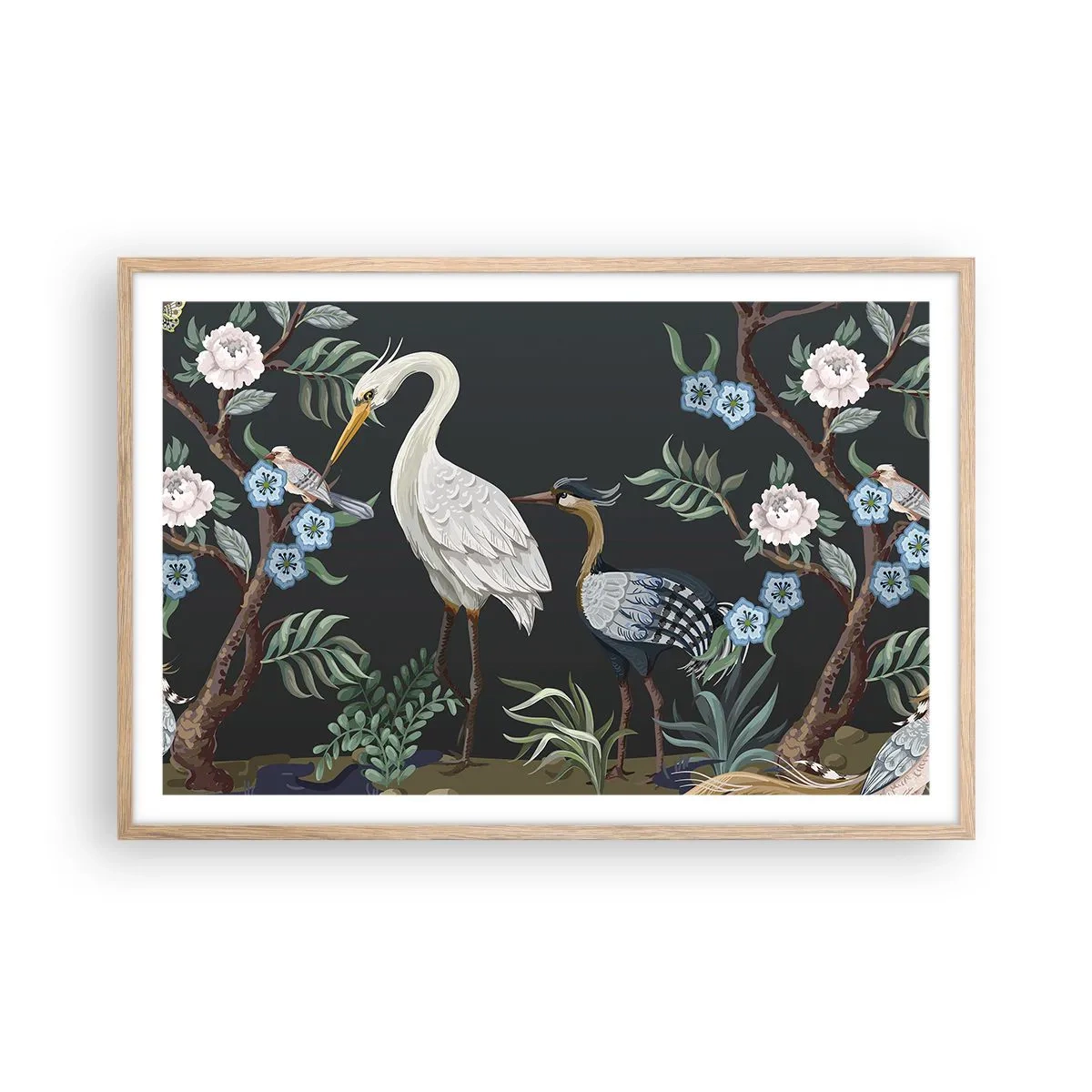 Affiche dans un chêne clair - Poster - Parade d'oiseaux - 91x61 cm