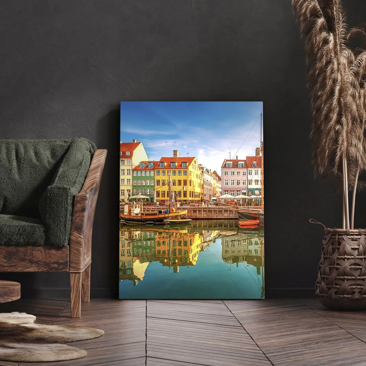 Impression sur toile - Image sur toile - Maisons colorées au bord des canaux de Copenhague - 70x100cm - Aussi lisse qu'un miroir au-dessus de l'eau - Décoration murale moderne pour le salon et la chambre ARTTOR