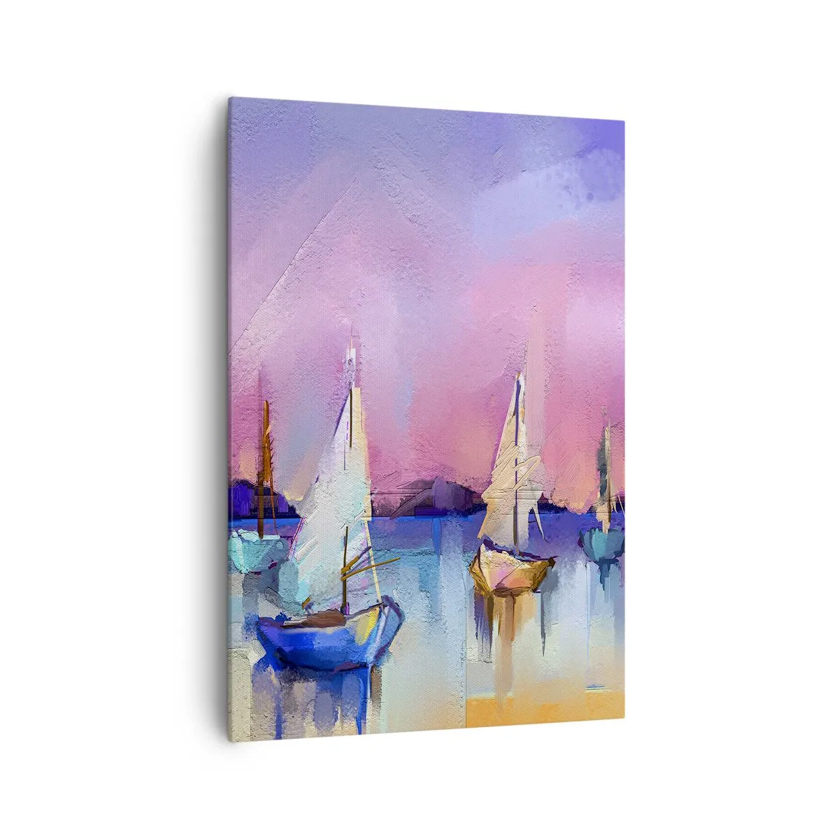 Impression sur toile - Image sur toile - Voiliers sur une mer calme aux couleurs pastel du coucher de soleil - 70x100cm - Direction: les eaux larges - Décoration murale moderne pour le salon et la chambre ARTTOR