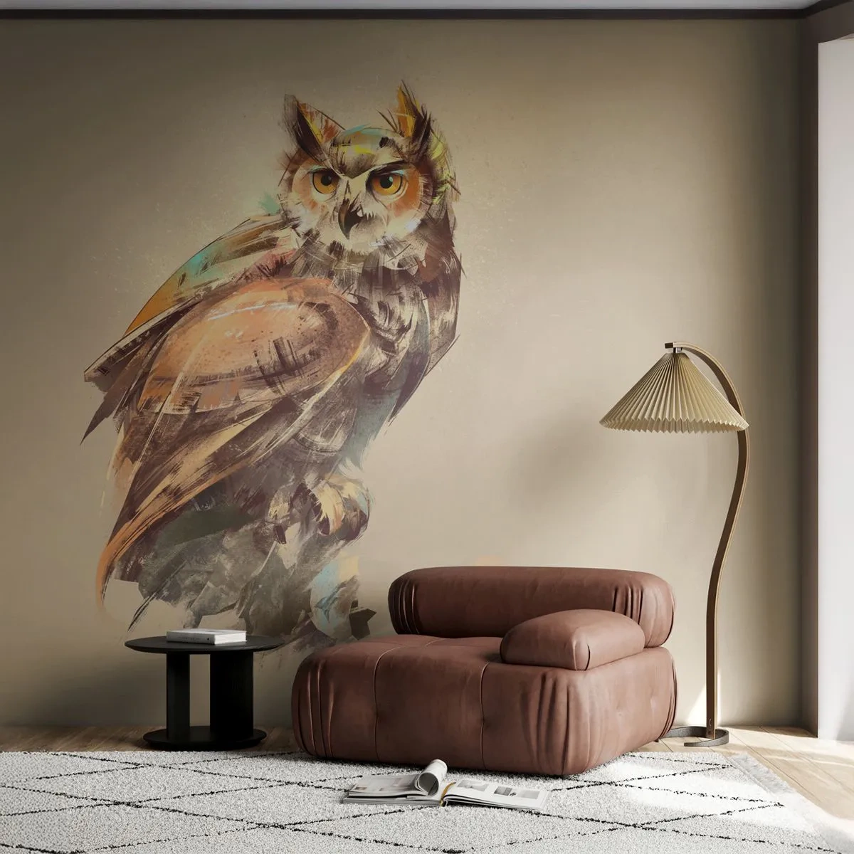 Papier Peint Autocollant Deluxe Sticker - Le hibou le plus intelligent - confirmera la forêt de chênes - Hibou, Oiseau, Abstraction - 250x175 cm