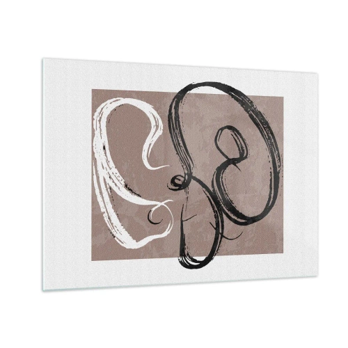 Impression sur verre - Image sur verre - Coups de pinceau dynamiques en noir et blanc sur fond beige. - 70x50cm - Composition – la recherche de la plénitude - Décoration murale moderne pour le salon et la chambre ARTTOR