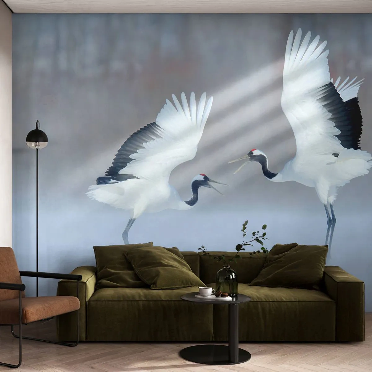 Papier peint sur mesure Autocollant Deluxe - Danse dans le brouillard - Hiver, Oiseau, Nature