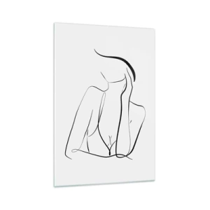 Impression sur verre - Image sur verre - Un croquis délicat d'une silhouette féminine dans un style minimaliste - 70x100cm - Sur les vague d'un rêve - Décoration murale moderne pour le salon et la chambre ARTTOR
