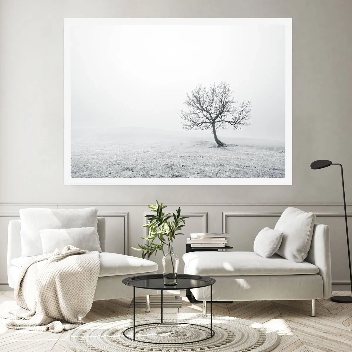 Affiche - Poster - Un arbre solitaire dans le brouillard hivernal dans un champ vide - 100x70cm - Contre le néant - Décoration murale moderne pour le salon et la chambre ARTTOR