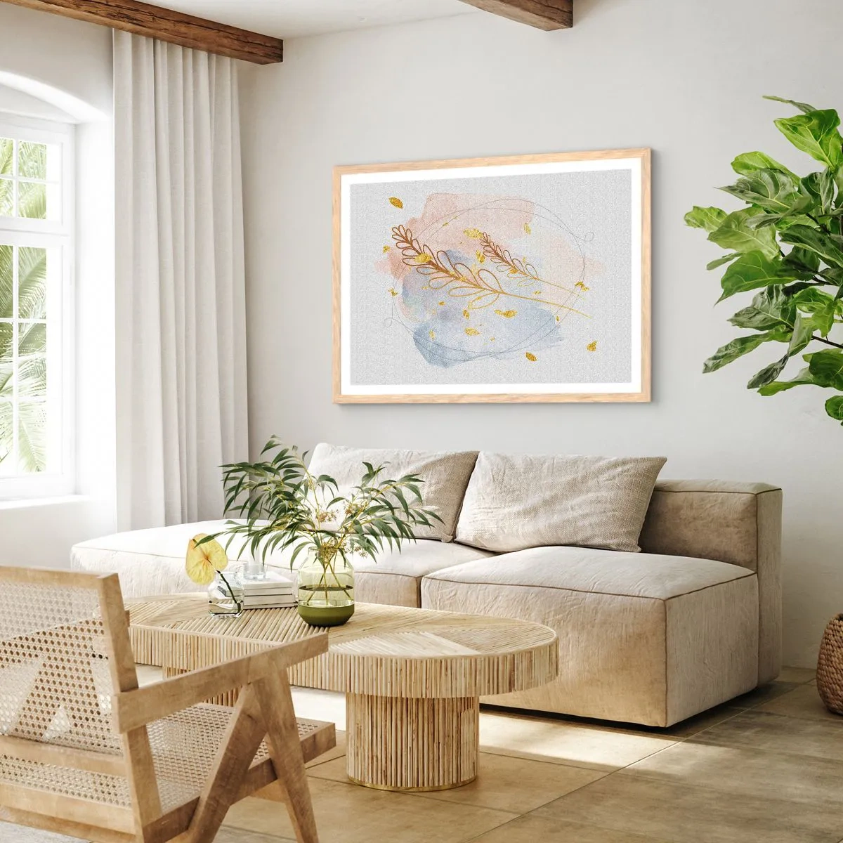 Affiche dans un chêne clair - Poster - Explosion d'or - 40x30 cm