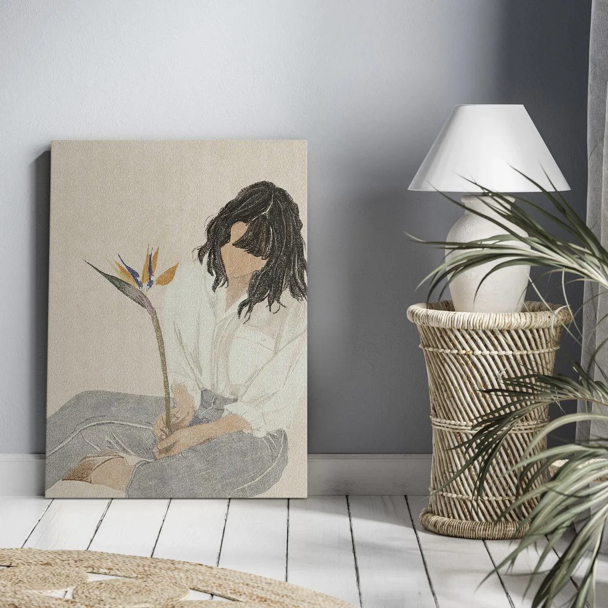 Impression sur toile - Image sur toile - Portrait avec une fleur exotique - 65x120 cm