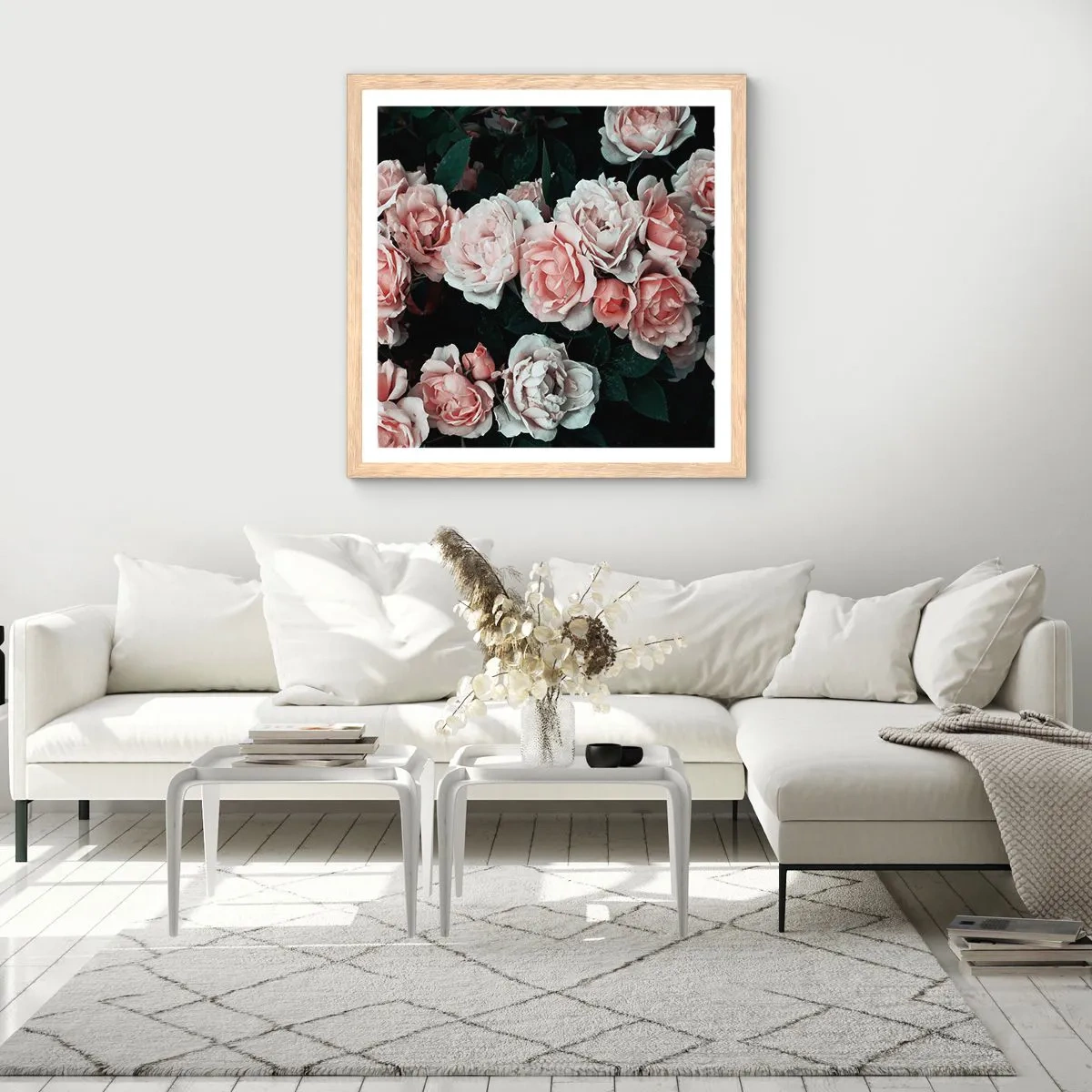 Affiche dans un chêne clair - Poster - Ensemble de rose - 40x40 cm