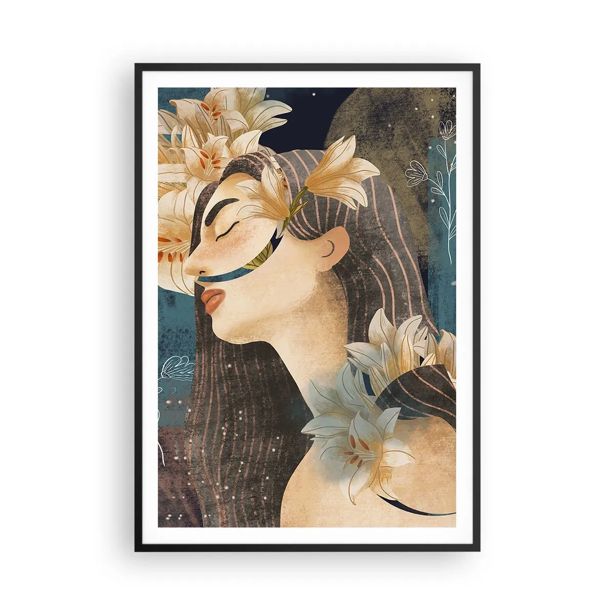 Affiche dans un cadre noir - Poster - Conte de fée sur la princesse lilas - 70x100 cm