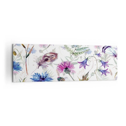 Impression sur toile - Image sur toile - Fleurs et herbes à l'aquarelle sur fond blanc dans le style herbier - 160x50cm - Herbier polonais - Décoration murale moderne pour le salon et la chambre ARTTOR