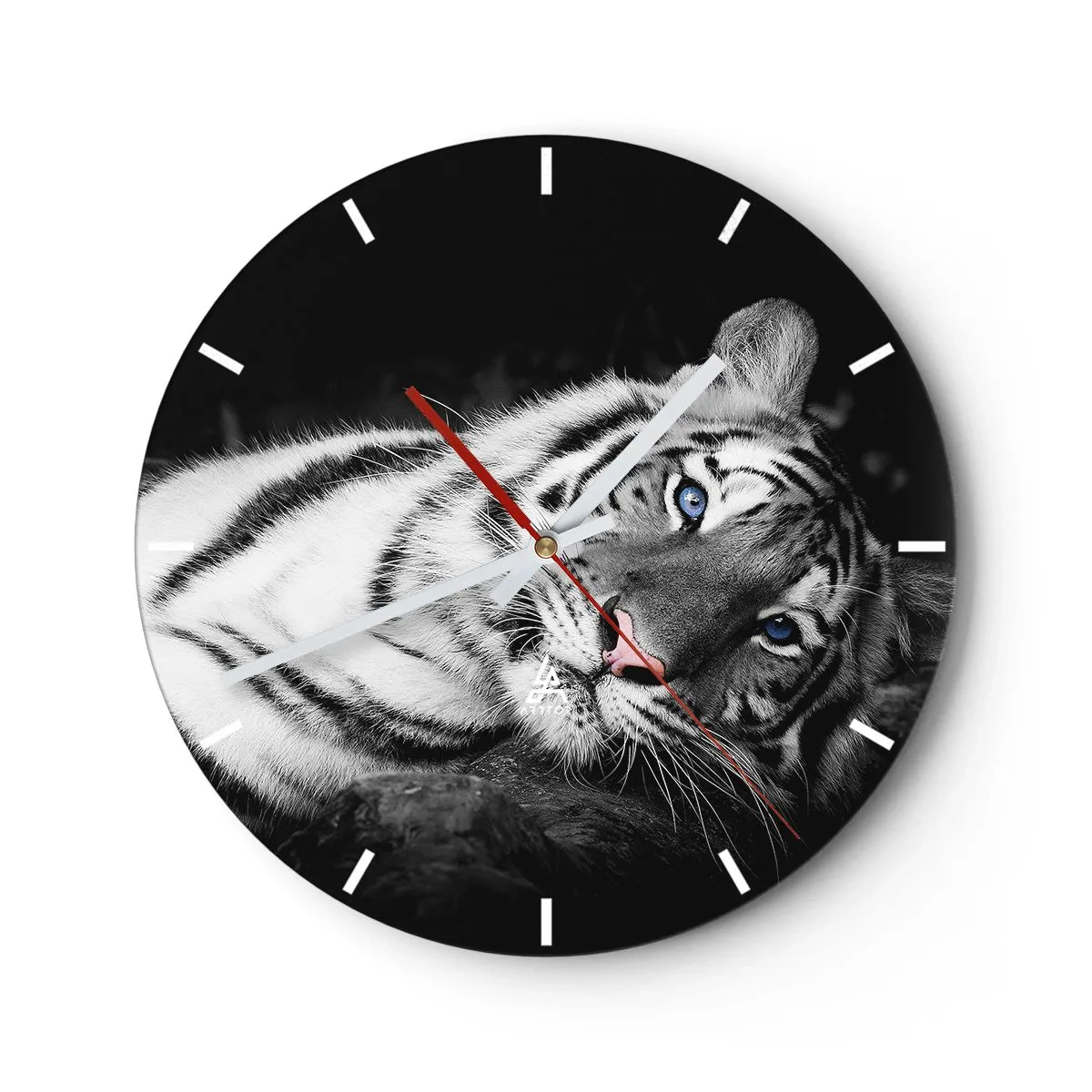 Horloge murale - Pendule murale - Un tigre blanc aux yeux bleus intenses - 30x30cm - Sauvagerie et paix - Décoration murale moderne pour le salon, la cuisine et la chambre ARTTOR