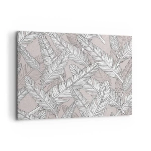 Impression sur toile - Image sur toile - Motif noir et blanc avec des feuilles de bananier sur un fond clair - 120x80cm - Un tourbillon de plumes - Décoration murale moderne pour le salon et la chambre ARTTOR