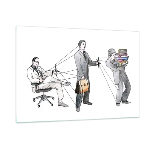 Impression sur verre - Image sur verre - Illustration de la hiérarchie du travail de bureau - 120x80cm - Chacun a son maître - Décoration murale moderne pour le salon et la chambre ARTTOR