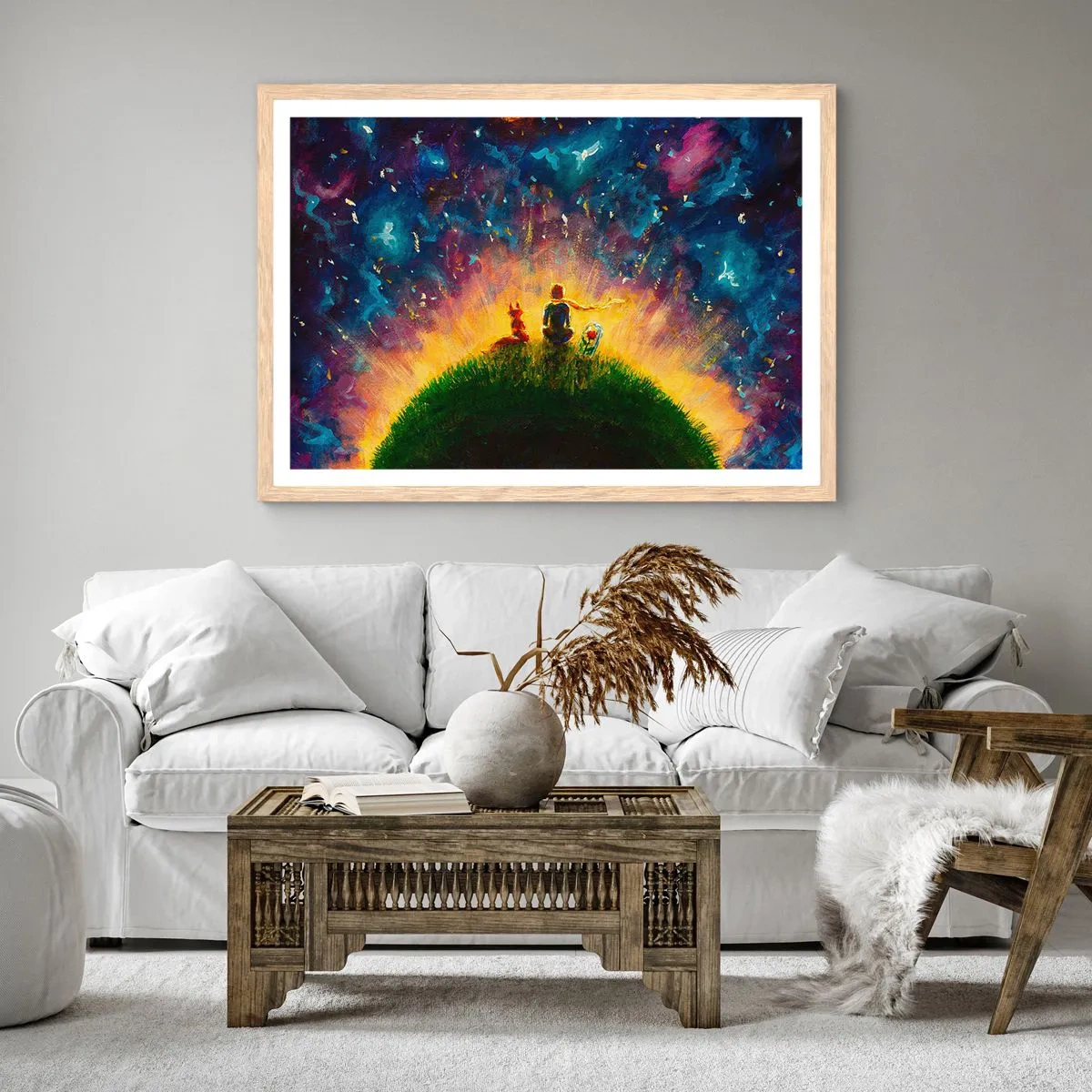 Affiche dans un chêne clair - Poster - Amour et amitié - le monde entier - 100x70 cm