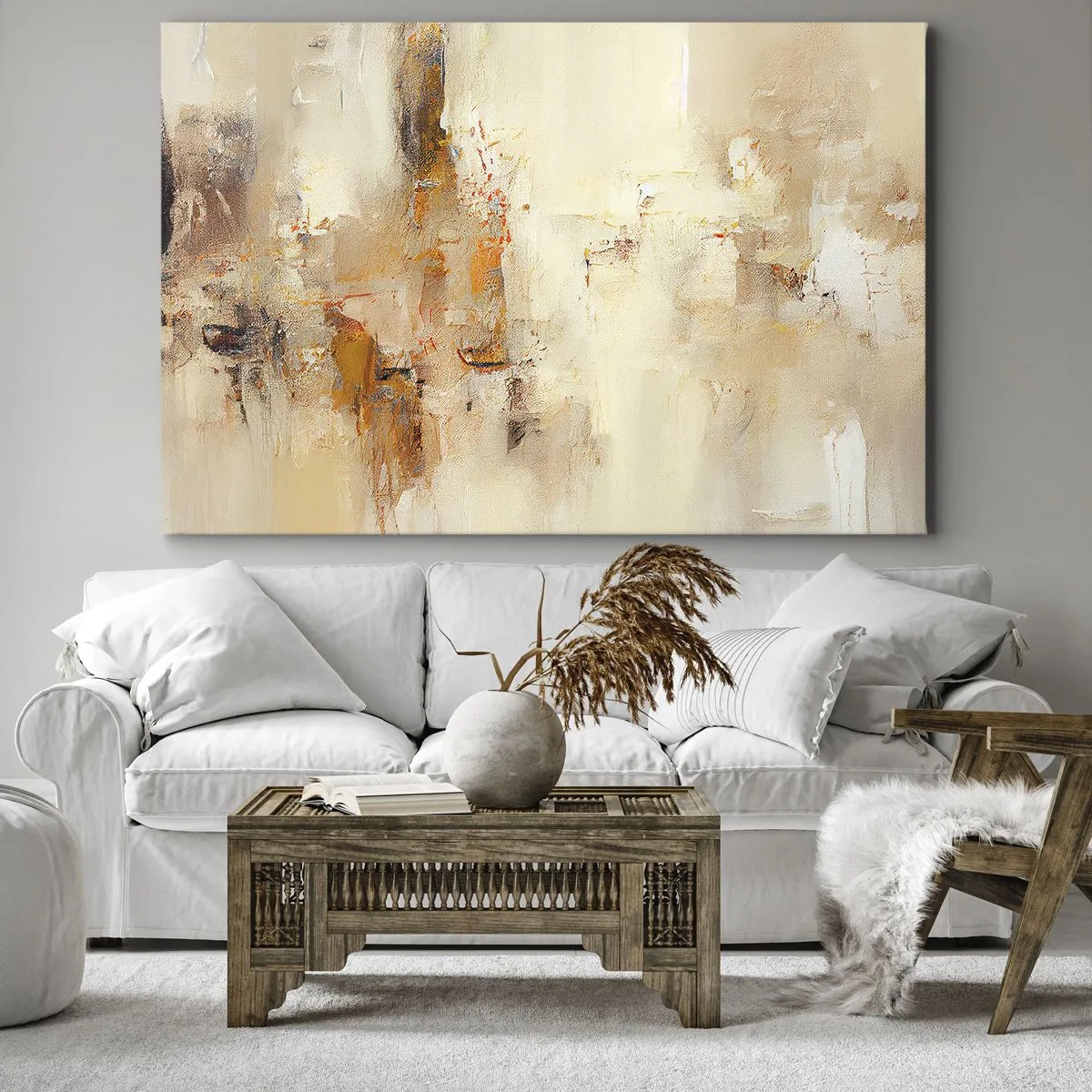 Impression sur toile - Image sur toile - Une composition abstraite dans des tons chauds de jaune et de marron. - 70x50cm - Âme de l'ambre - Décoration murale moderne pour le salon et la chambre ARTTOR
