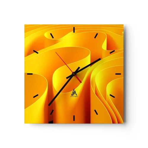 Horloge murale - Pendule murale - Vagues abstraites jaunes ressemblant à des rayons de soleil - 30x30cm - Comme les vagues du soleil - Décoration murale moderne pour le salon et la chambre ARTTOR