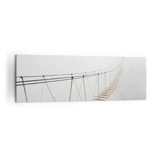Impression sur toile - Image sur toile - Un pont suspendu dans le brouillard vu d'une perspective minimaliste - 160x50cm - Où cela va-t-il te mener? - Décoration murale moderne pour le salon et la chambre ARTTOR