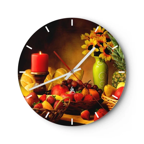 Horloge murale - Pendule murale - Nature morte de pain et de fruits - 40x40 cm