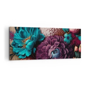 Impression sur toile - Image sur toile - Un bouquet de fleurs aux couleurs intenses sur fond sombre - 120x50cm - La nature en abondance - Décoration murale moderne pour le salon et la chambre ARTTOR