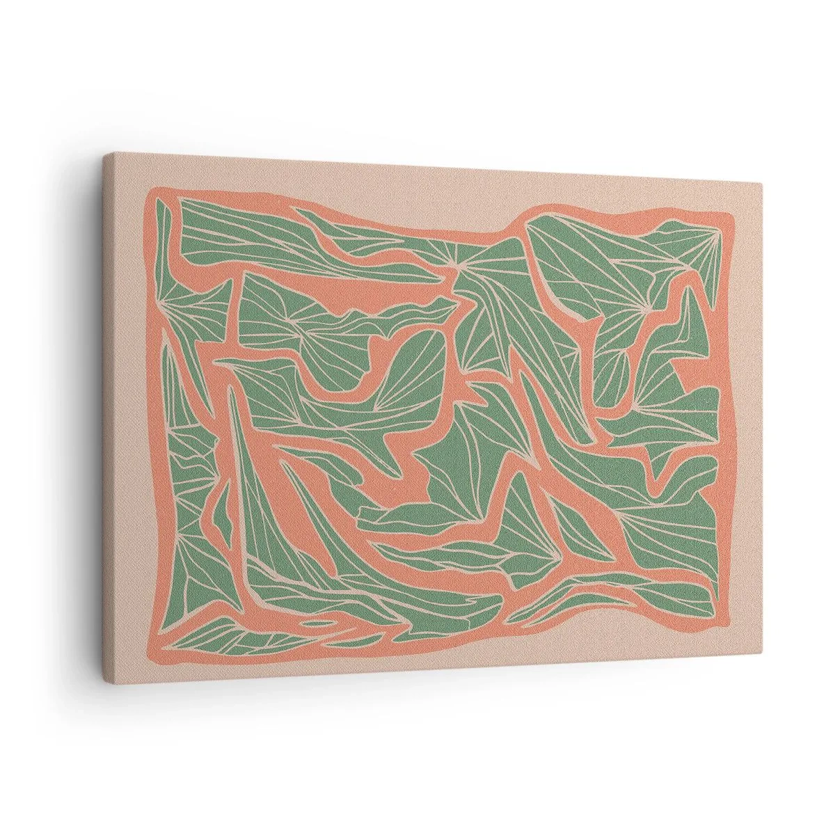 Impression sur toile - Image sur toile - Un motif végétal dans les tons de vert et d'orange - 70x50cm - La lutte entre le corail et la verdure - Décoration murale moderne pour le salon et la chambre ARTTOR