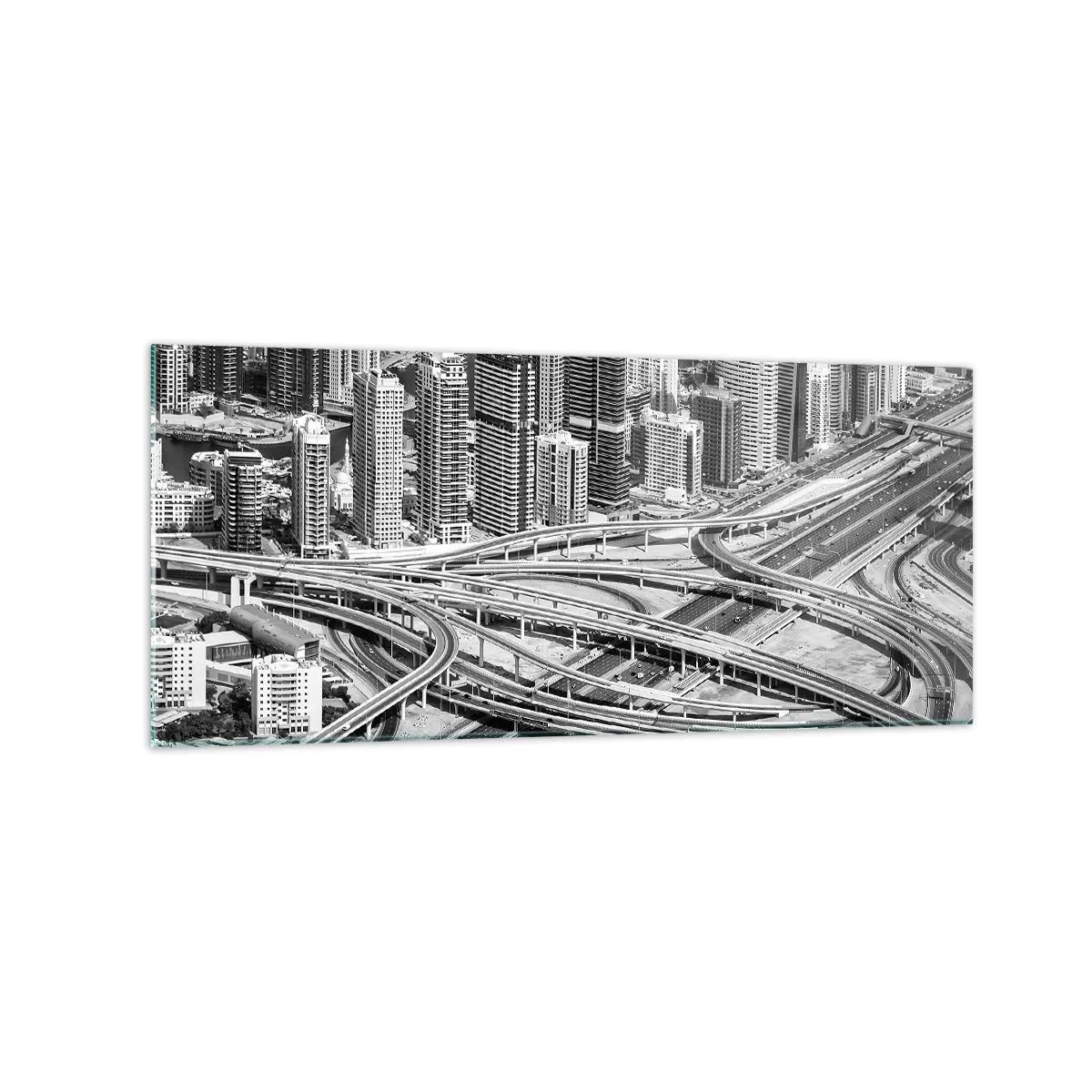 Impression sur verre - Image sur verre - Une vue plongeante sur Dubaï - 120x50cm - Dubaï - la ville impossible - Décoration murale moderne pour le salon et la chambre ARTTOR