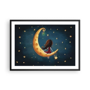 Affiche dans un cadre noir - Poster - Une fille sur la lune entourée d'étoiles - 70x50cm - Il était une fois... - Décoration murale moderne pour le salon et la chambre ARTTOR