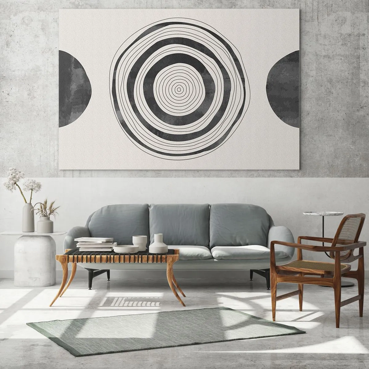Impression sur verre - Image sur verre - Motif abstrait noir et blanc avec des cercles concentriques - 70x50cm - Ce qui est important c'est ce qu'il y a entre les deux - Décoration murale moderne pour le salon et la chambre ARTTOR