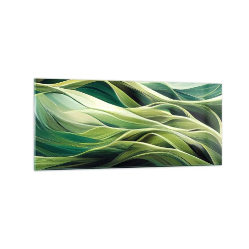 Impression sur verre - Image sur verre - Lignes dynamiques dans des tons de vert - 120x50cm - Jeu de vert abstrait - Décoration murale moderne pour le salon et la chambre ARTTOR