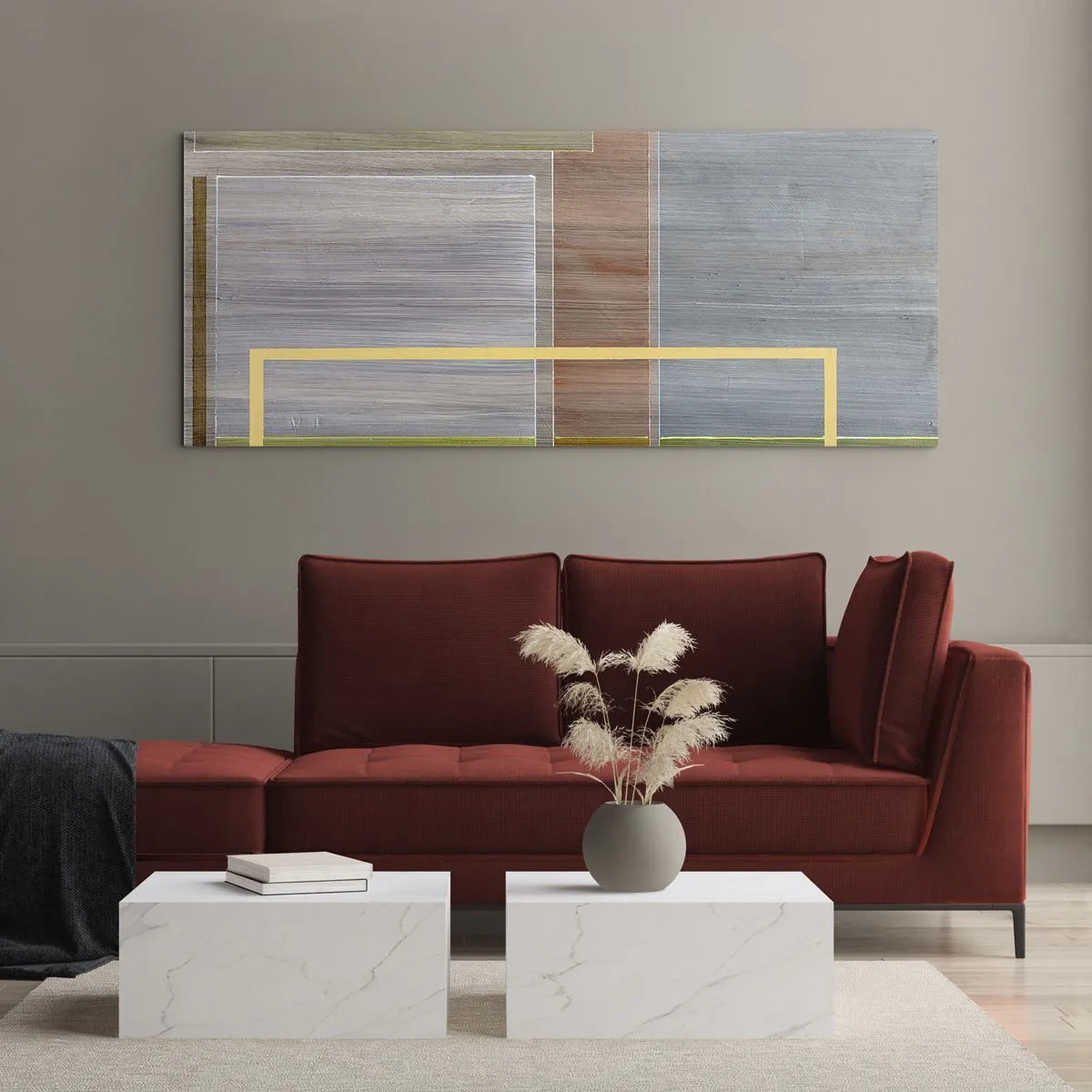 Impression sur verre - Image sur verre - Composition géométrique aux couleurs pastel avec des rectangles - 120x50cm - Simple et calme - Décoration murale moderne pour le salon et la chambre ARTTOR