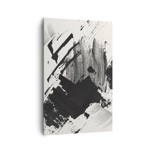 Impression sur toile - Image sur toile - Traits abstraits de noir sur fond blanc - 80x120cm - Abstraction – expression du noir - Décoration murale moderne pour le salon et la chambre ARTTOR
