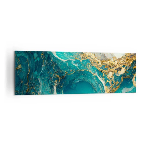 Impression sur toile - Image sur toile - Une composition abstraite dans des tons turquoise et or. - 160x50cm - Composition en veines d'or - Décoration murale moderne pour le salon et la chambre ARTTOR