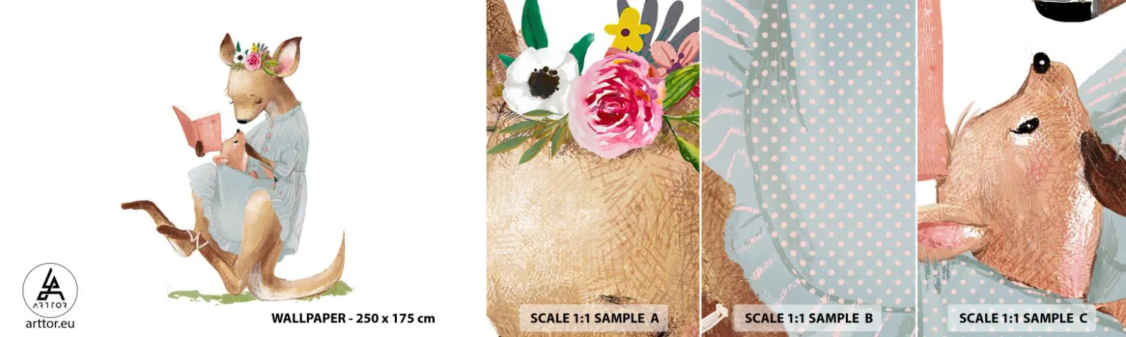 Échantillon De Papier Peint Standard Eco - Lis-moi maman - Pour les enfants, Kangourou, Mère avec enfant - 100x30 cm