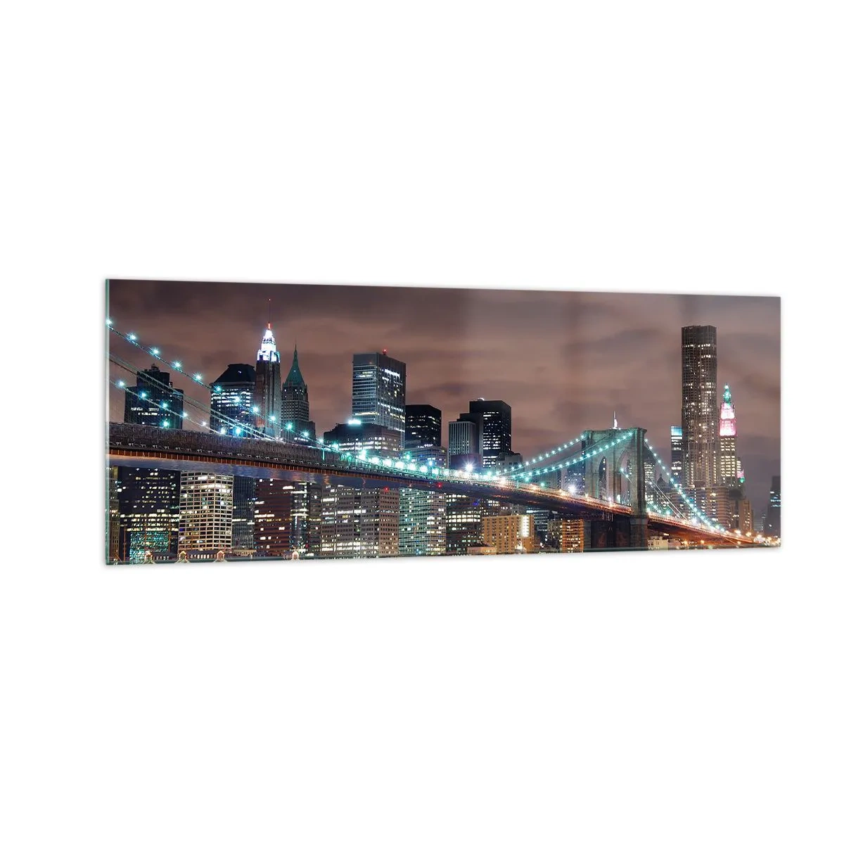 Impression sur verre - Image sur verre - Le pont illuminé la nuit sur fond de panorama urbain moderne - 140x50cm - Lumières des grandes villes - Décoration murale moderne pour le salon et la chambre ARTTOR