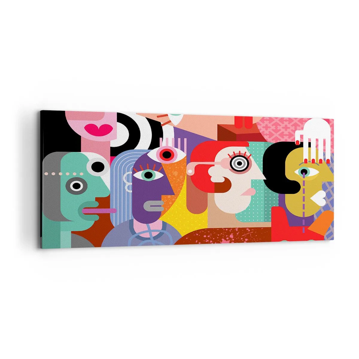 Impression sur toile - Image sur toile - Abstraction colorée avec des visages géométriques - 120x50cm - Nous par M. Picasso - Décoration murale moderne pour le salon et la chambre ARTTOR