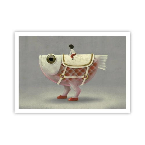 Affiche - Poster - Un cavalier de poisson fantaisie avec des jambes et une selle - 100x70cm - Le cavalier poisson - Décoration murale moderne pour le salon et la chambre ARTTOR