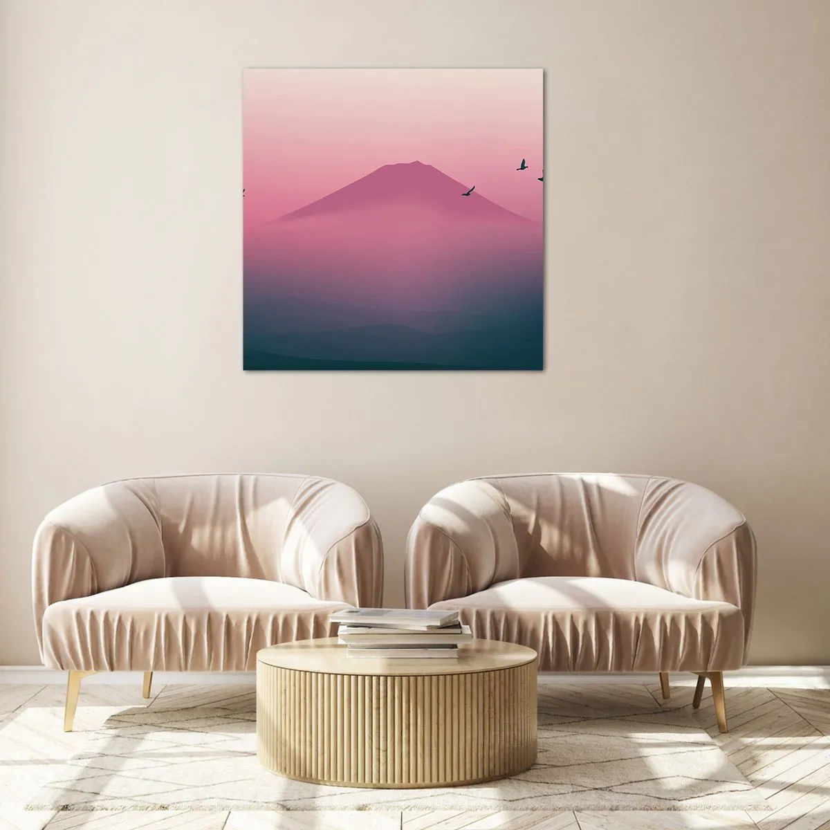 Impression sur verre - Image sur verre - Des pèlerins au dessus des nuages - 70x70 cm