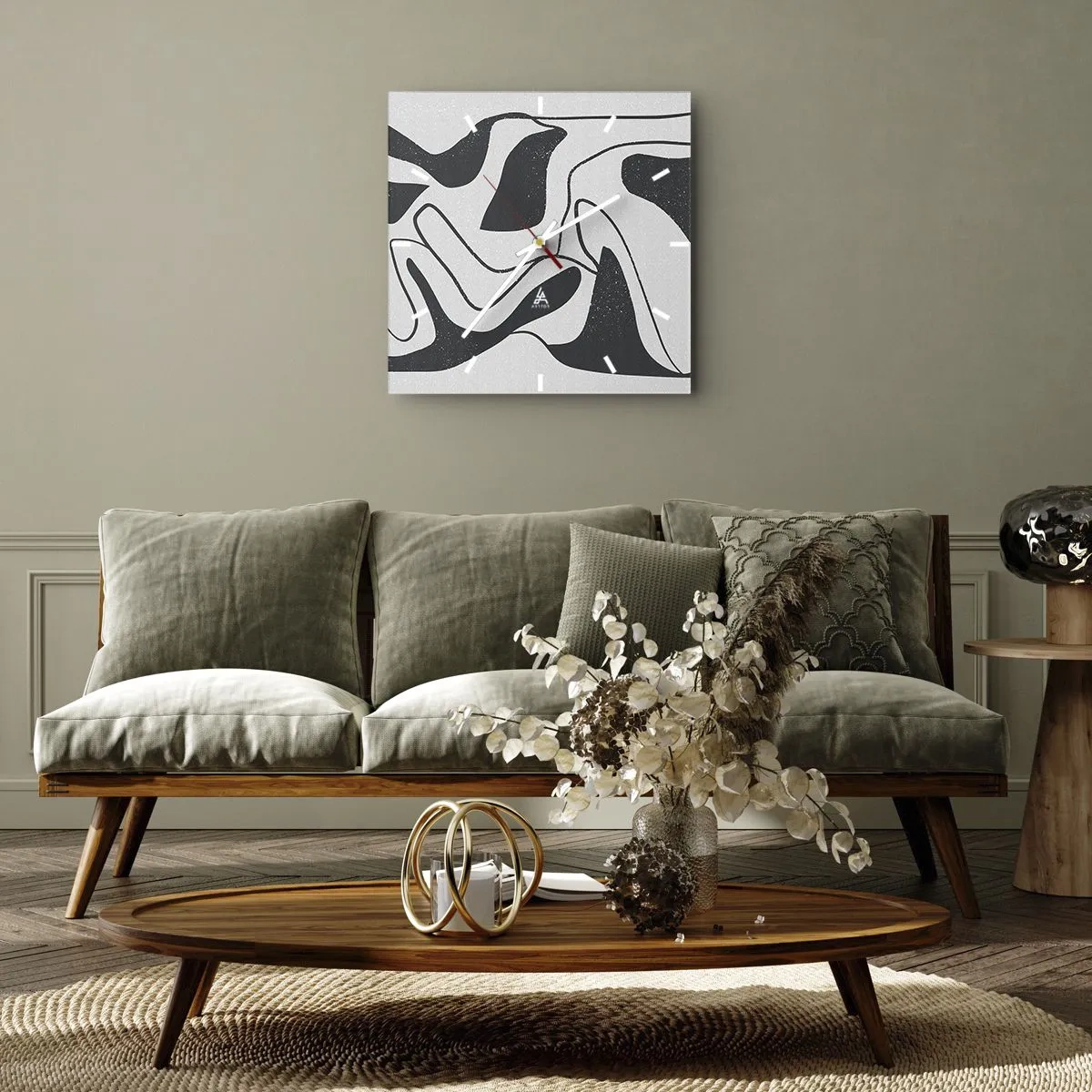 Horloge murale - Pendule murale - Abstraction en noir et blanc avec des formes organiques - 30x30cm - Amusement de labyrinthe abstrait - Décoration murale moderne pour le salon et la chambre ARTTOR